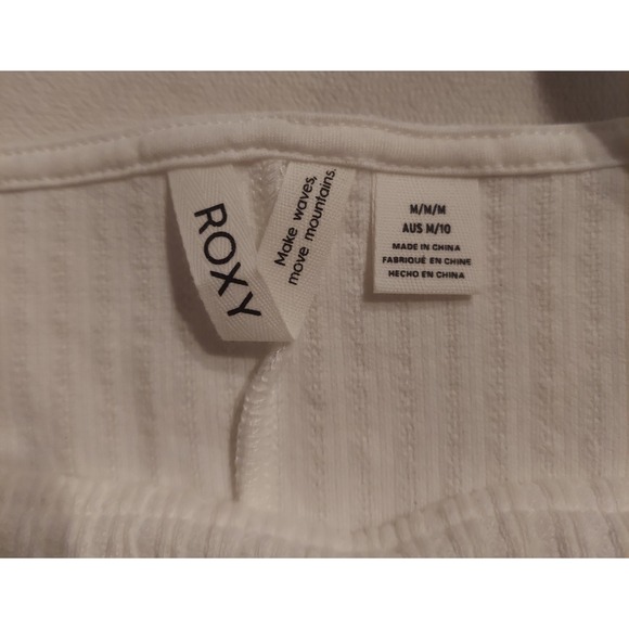 Roxy Womens Cafe Cream "Keep It Wavy" Cropped Lettuce Hem Tank Top Size Medium - Picture 3 of 9